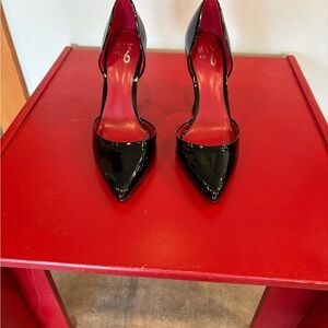 Mix No. 6 Black Patent Pointed-Toe Slingback Pumps with Red Insole